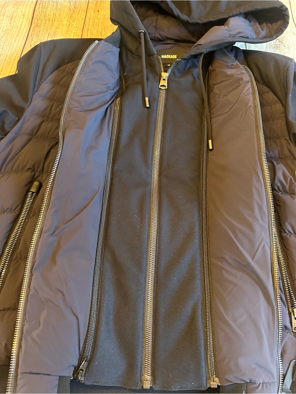 Mackage ERYK-R Down Jacket Removable Bib Hood Navy 40 - Picture 2 of 7